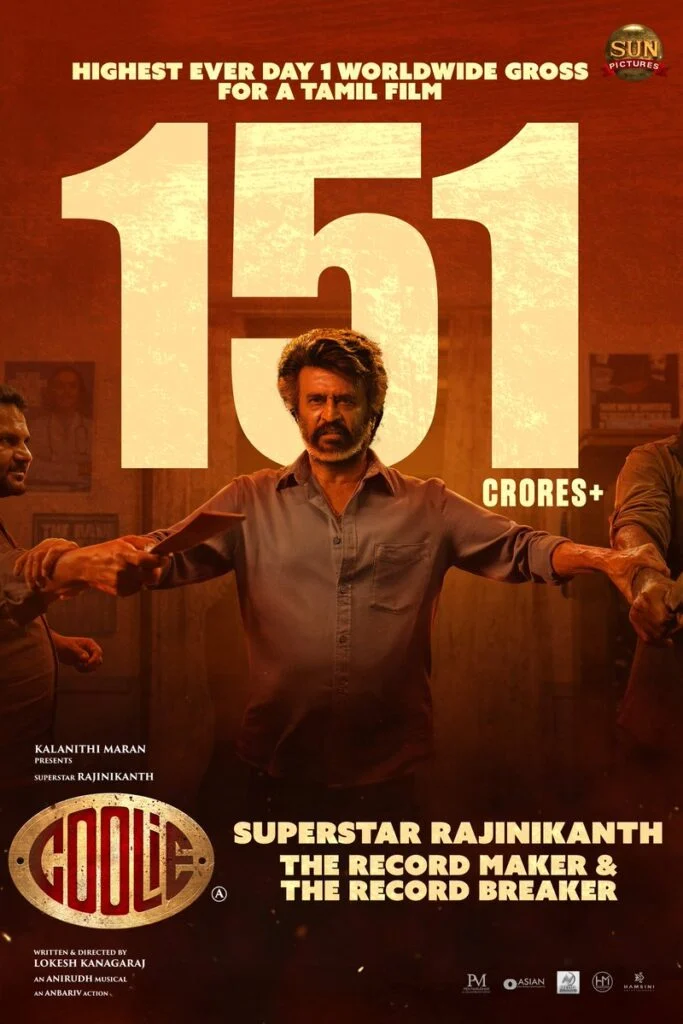 “கூலி” முதல் நாளில் உலகளவில் 151 கோடி வசூல் சாதனை!
