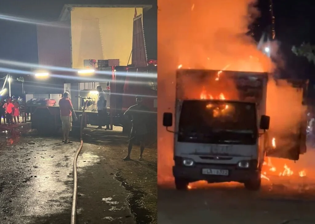 வவுனியாவில் பட்டாசு வாகனம் தீக்கிரை