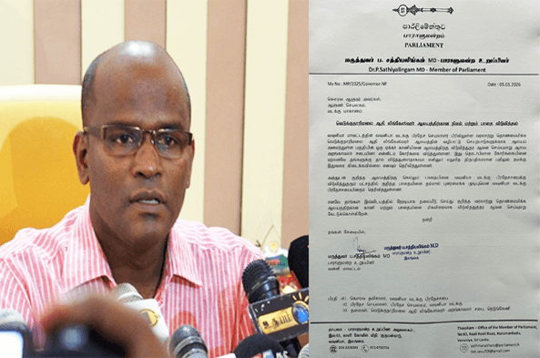வடக்கு ஆளுநருக்கு சத்தியலிங்கம் எம்.பி கடிதம்