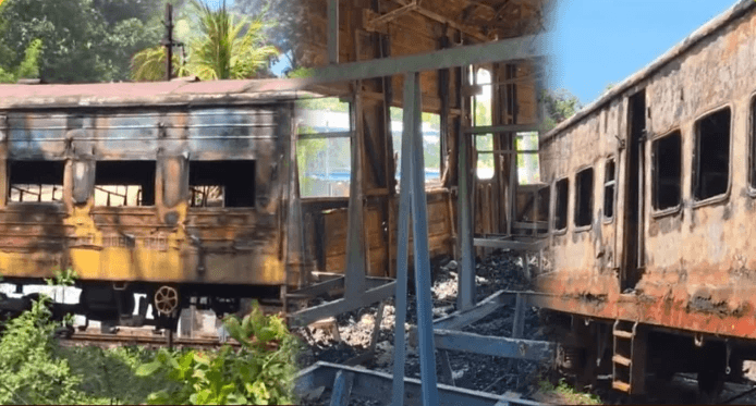 தீப்பிடித்து எரிந்த ரயில் பெட்டிகள்!